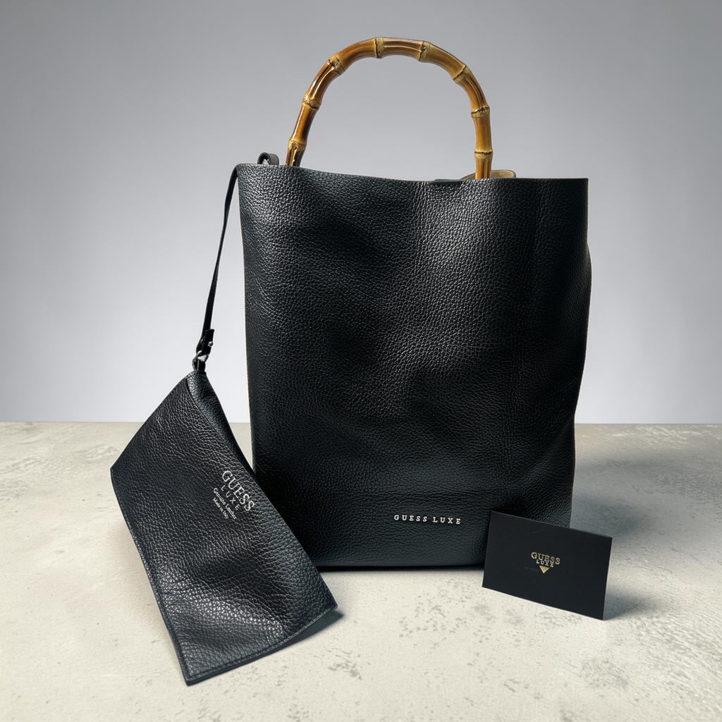 GUESS LUXE Aida – Ekskluzywna Skórzana Torebka Shopper z Bambusową Rączką (Made in Italy)