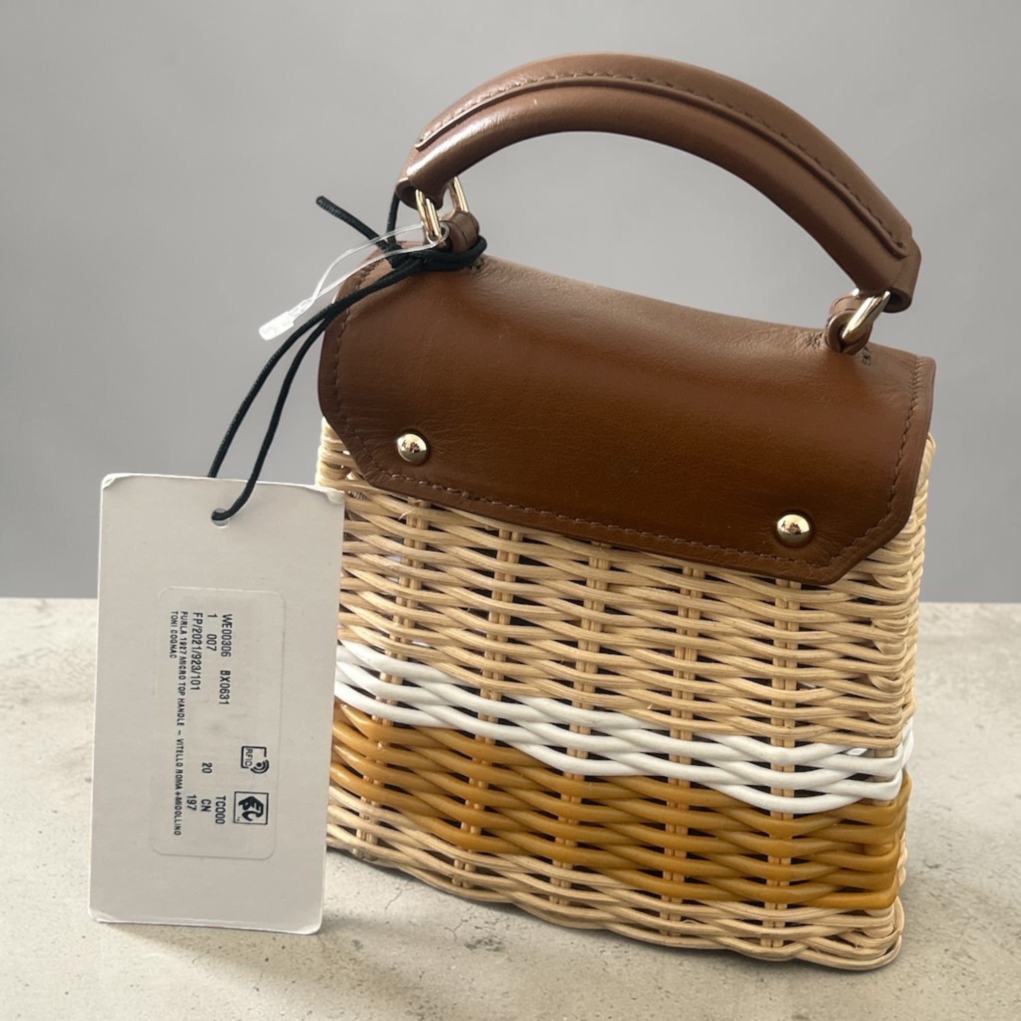 Luksusowa Minitorebka Koszyk Furla 1927 Mini Top Handle – Cognac/Wicker