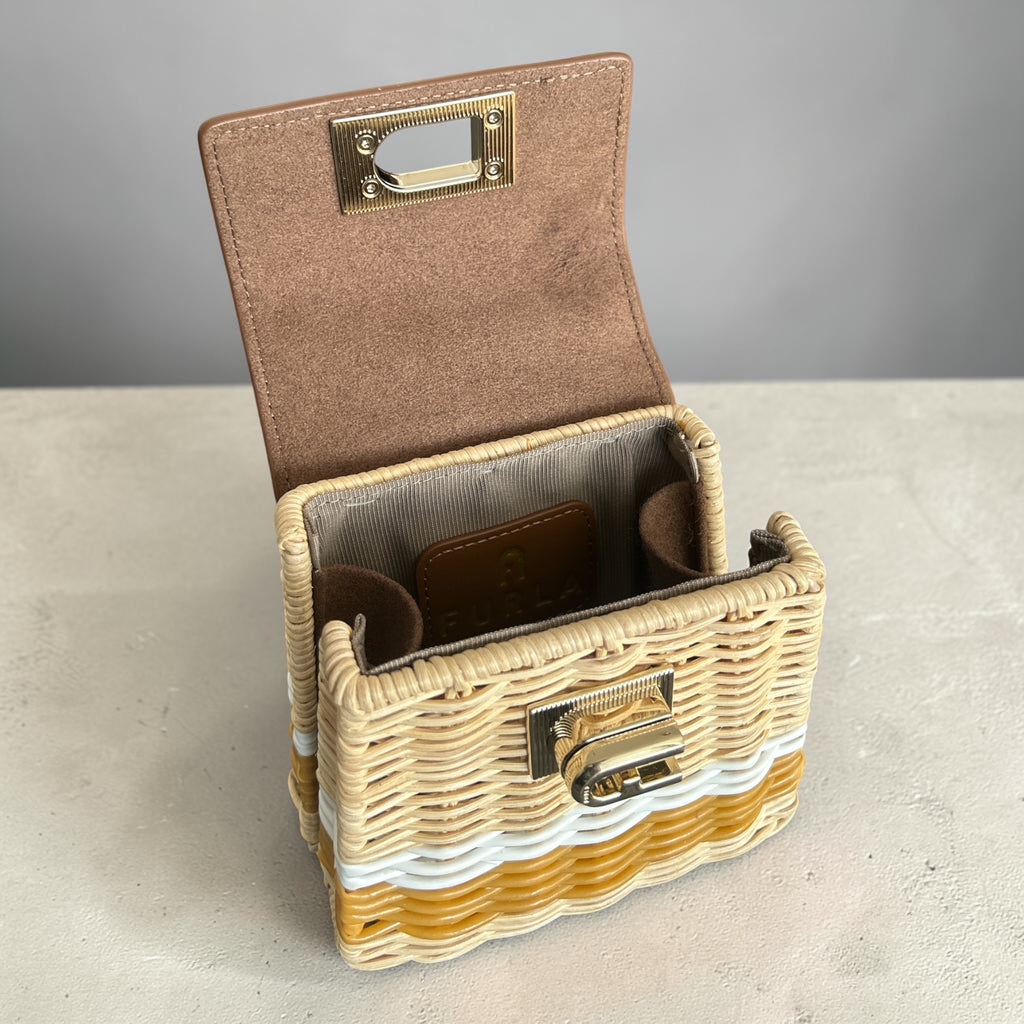 Luksusowa Minitorebka Koszyk Furla 1927 Mini Top Handle – Cognac/Wicker