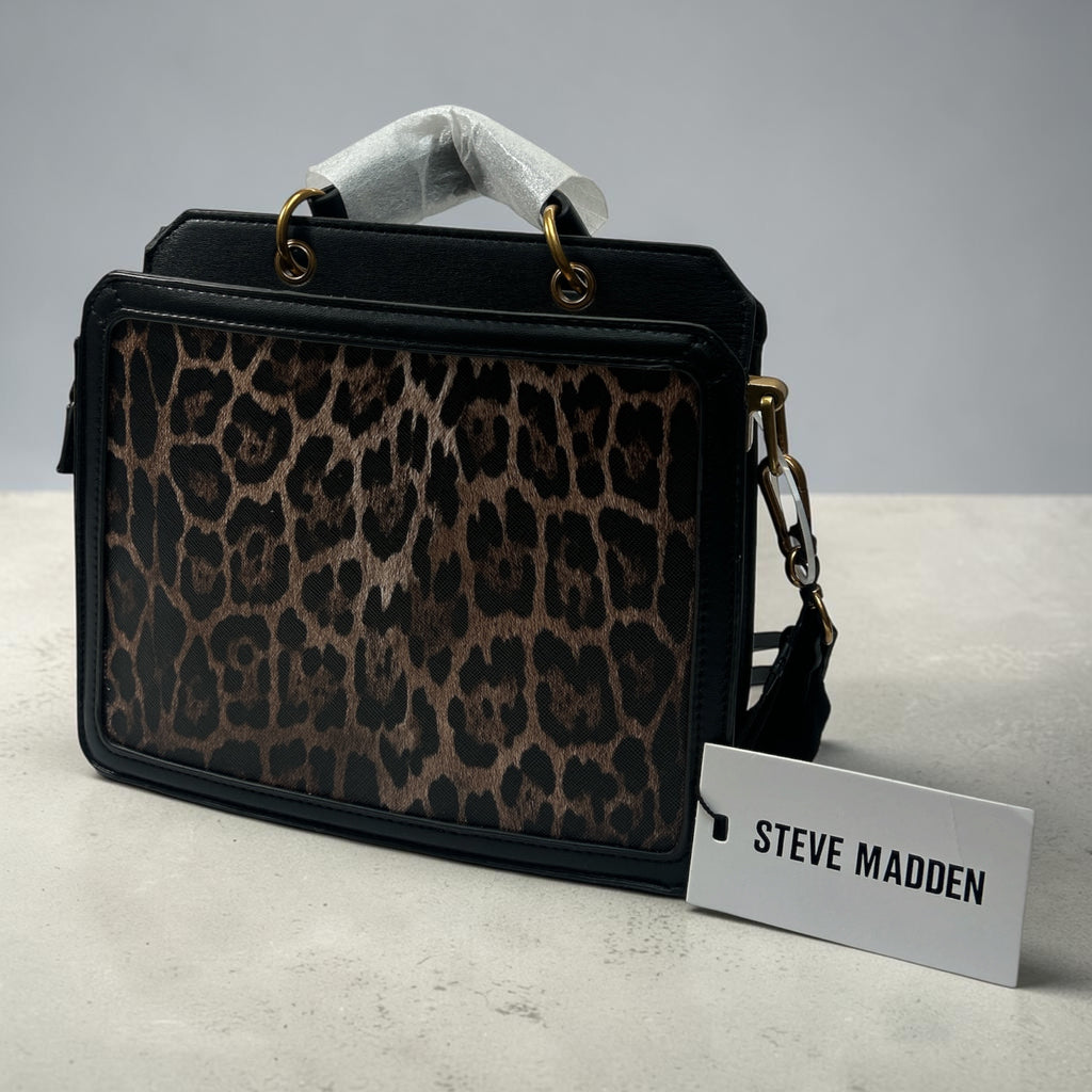 Steve Madden Bevelyn Box Tote Satchel – Brown Leopard