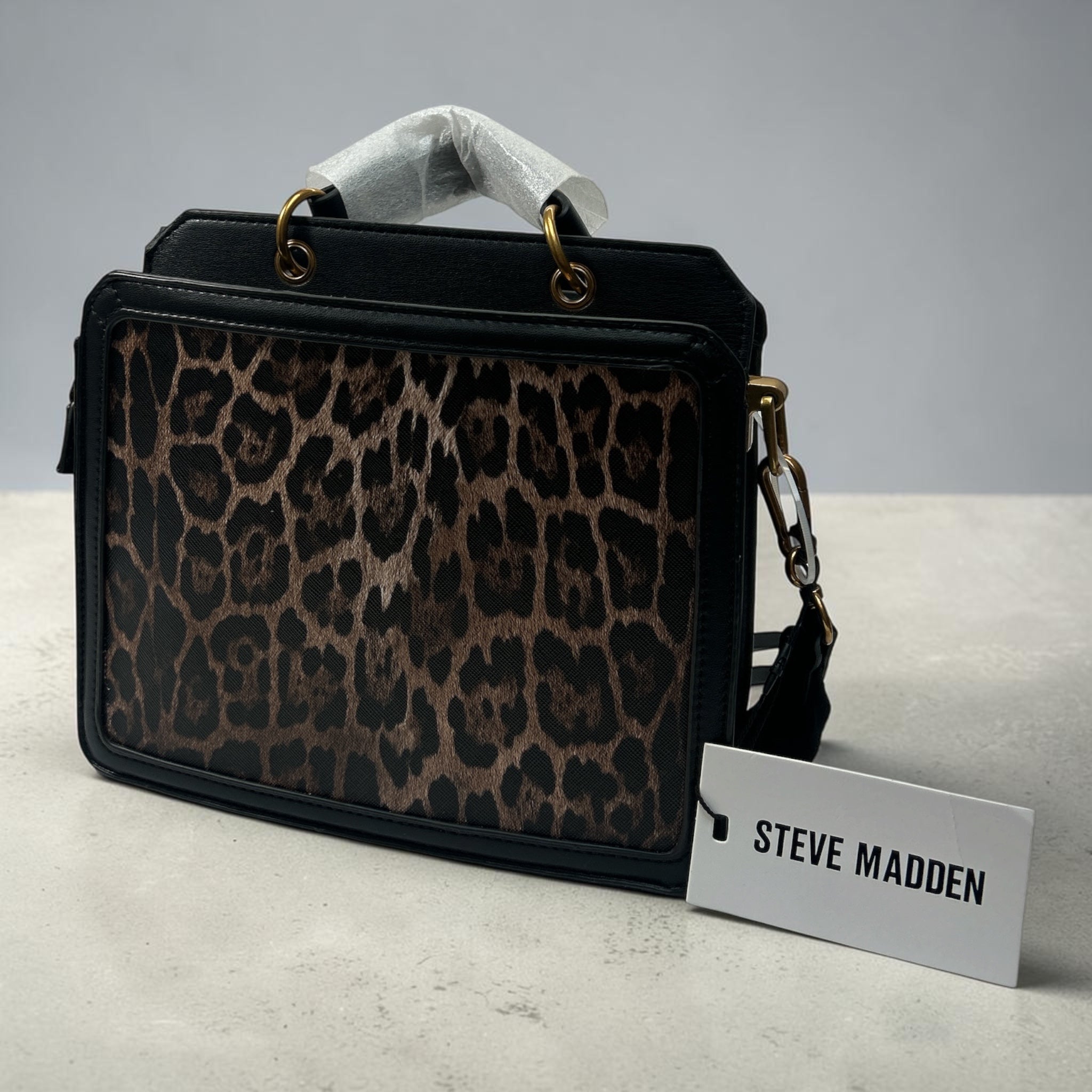Steve Madden Bevelyn Box Tote Satchel – Brown Leopard