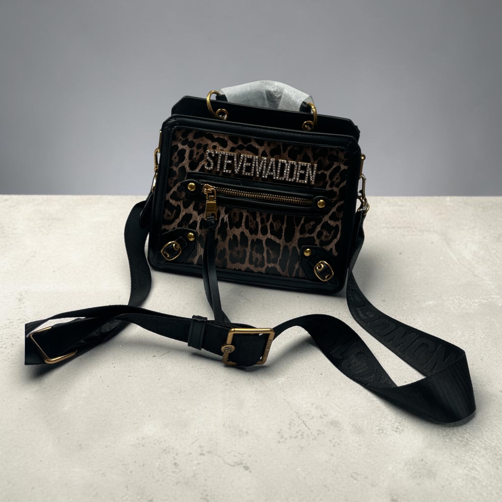 Steve Madden Bevelyn Box Tote Satchel – Brown Leopard